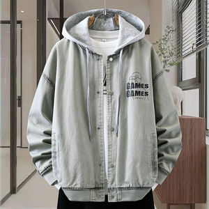 
Trendy denim jackets for teenagers spring and autumn new boys hooded handsome jackets high school junior high school students men's clothing