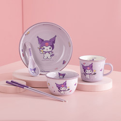 Kuromi Ceramic Tableware, High-Quality and Aesthetically Pleasing, Cute Bowl and Chopsticks Set for Children, Suitable for Individual Use, Rice Bowl and Plate Set