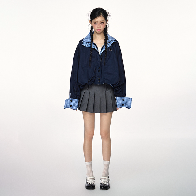 PUNCH two-sided cotton retro contrasting plaid jacket design sense autumn jacket
