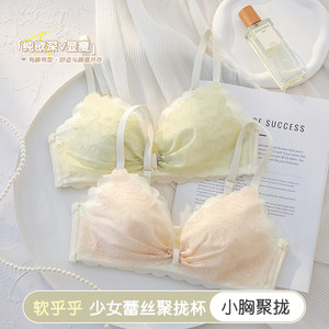 
French sweet lace underwear for women with small breasts gathered without steel rings thin girl student pure desire bra set