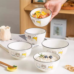 Cute Household Ceramic Bowls, Tableware, Personalized Porcelain Bowls, Creative Cartoon Exquisite Small Bowls, Noodle Bowls, Large Soup Bowl Set