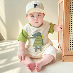 Baby Clothes for Summer, Half-Year-Old Boy, Dinosaur Short-Sleeve Infant Summer Outfit, Thin Romper Jumpsuit
