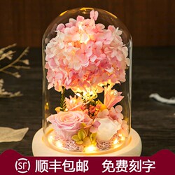Preserved Flower Gift Box with Glass Cover, Decoration for Valentine's Day, Gift for Girlfriend, Wife, Mom, Birthday Gift, Rose Flower