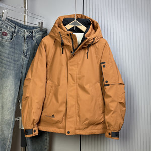 
2025 men's new winter hooded down jacket fashion trend warm and windproof 90 white duck down work jacket