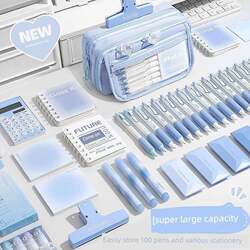 In Glacier Blue 9-Layer Large-Capacity Girls' Pencil Case 2025 Super Popular New High-Value Boys' Stationery Box Elementary School Set Gift Box Elementary School Students' Back-To-School Gift Box