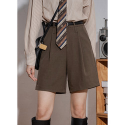 High-Waisted Straight-Leg Suit Shorts for Women, Vintage Casual Mid-Length Pants, Spring Simple and Elegant Loose Versatile Wide-Leg Shorts