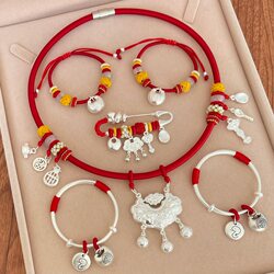 Baby Silver Bracelet, Pure Silver Longevity Lock Three-Piece Set, Snake and Horse Infant Silver Lock, Full Moon, First Birthday, Birth Gift