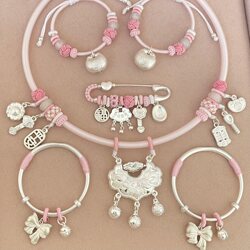 Baby Pure Silver Bracelet Longevity Lock Newborn Infant Pure Silver Lock Full Month Birthday Gift Silver Jewelry for Girls