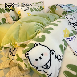 Catman Milk Velvet Bedding Four-Piece Set 2025 New Winter Fleece Coral Fleece Bed Sheet Duvet Cover Bedding Set