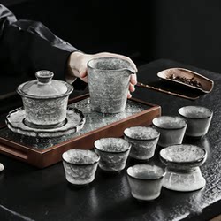 High-End Luxury Black Ice Flower Kung Fu Tea Set for Home Office Reception, Ceramic Teapot with Lid and Bowl, Gift Box Set
