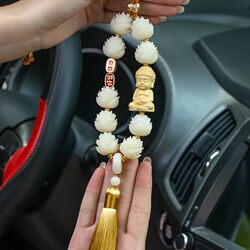 Car Rearview Mirror Pendant, Good Luck Lotus Baby Buddha Bodhi Lotus, Car Interior Decoration, High-End Car Interior Ornament for Women