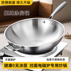 Concave Induction Cooker-Specific Stainless Steel Frying Pan, Non-Stick Pan for Home Use, Uncoated Round-Bottom Cooking Pan for Commercial Gas Stoves
