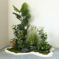 Large-Scale Artificial Green Plant Garden-Style Landscaping Plant Decorations, Fake Monstera, Reed Flower Clusters, Soft Decor for Stairs and Window Displays