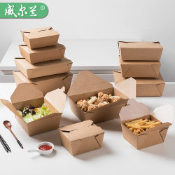 Willan Disposable Kraft Paper Takeout Packaging Box for Lunch, Barbecue Rice, Fast Food, Fried Chicken, Salad, 50 Pieces