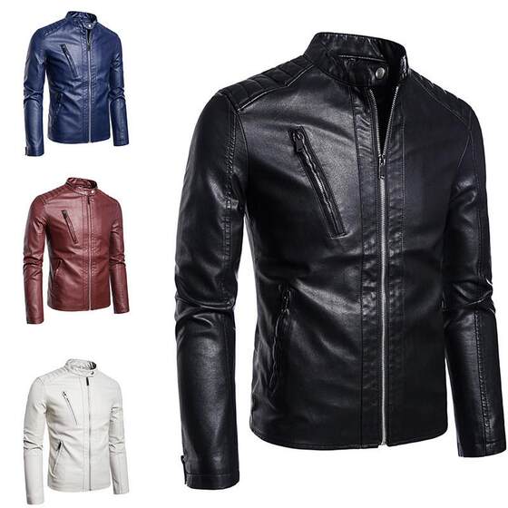 
2024 cross-border leather men's casual jacket Korean style trendy slim and handsome youth spring and autumn motorcycle jacket