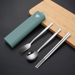 316 Stainless Steel Chopsticks and Spoon Set, Three-Piece Portable Cutlery Set, Student Outdoor Pull-Out Box Cutlery Set