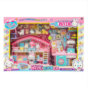 Yiyan Pink Rabbit Cute Pet Life Pavilion Set Pet Care Feeding Girl Playing House Scene Set Gift Box