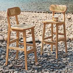 Solid Wood Bar Stools, Nordic Rattan High Stools, Bar Stools for Home Use, Restaurant Bar Chairs, Café Front Desk High Stools