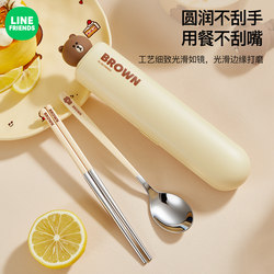 Portable Tableware Stainless Steel Chopsticks and Spoon Set with Storage Box for Office Workers and Students, Single-Person Use