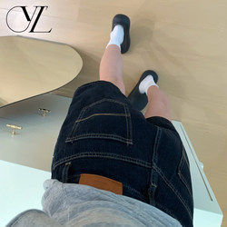 Dark Blue High-Waisted Denim Shorts for Women, 2026 Summer New Style, Retro Loose Fit, Slimming A-Line Straight Mid-Length Shorts