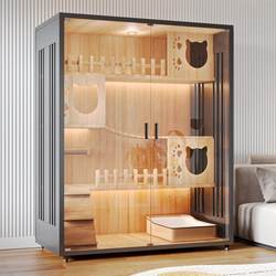 Solid Wood Cat Villa, Luxury Cat House for Home Use, Indoor Panoramic Cat Cabinet, Cat Nest, Climbing Frame, Integrated Cat House, Cat Cage