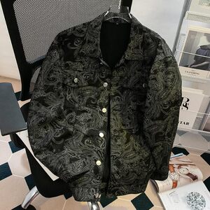 
American cashew flower denim jacket men's spring and autumn trendy brand loose couple clothes men's clothing handsome high-end jacket