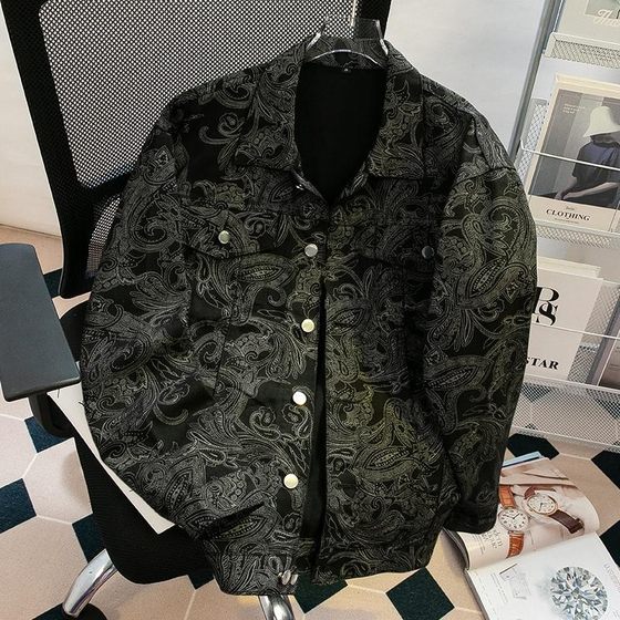 
American cashew flower denim jacket men's spring and autumn trendy brand loose couple clothes men's clothing handsome high-end jacket