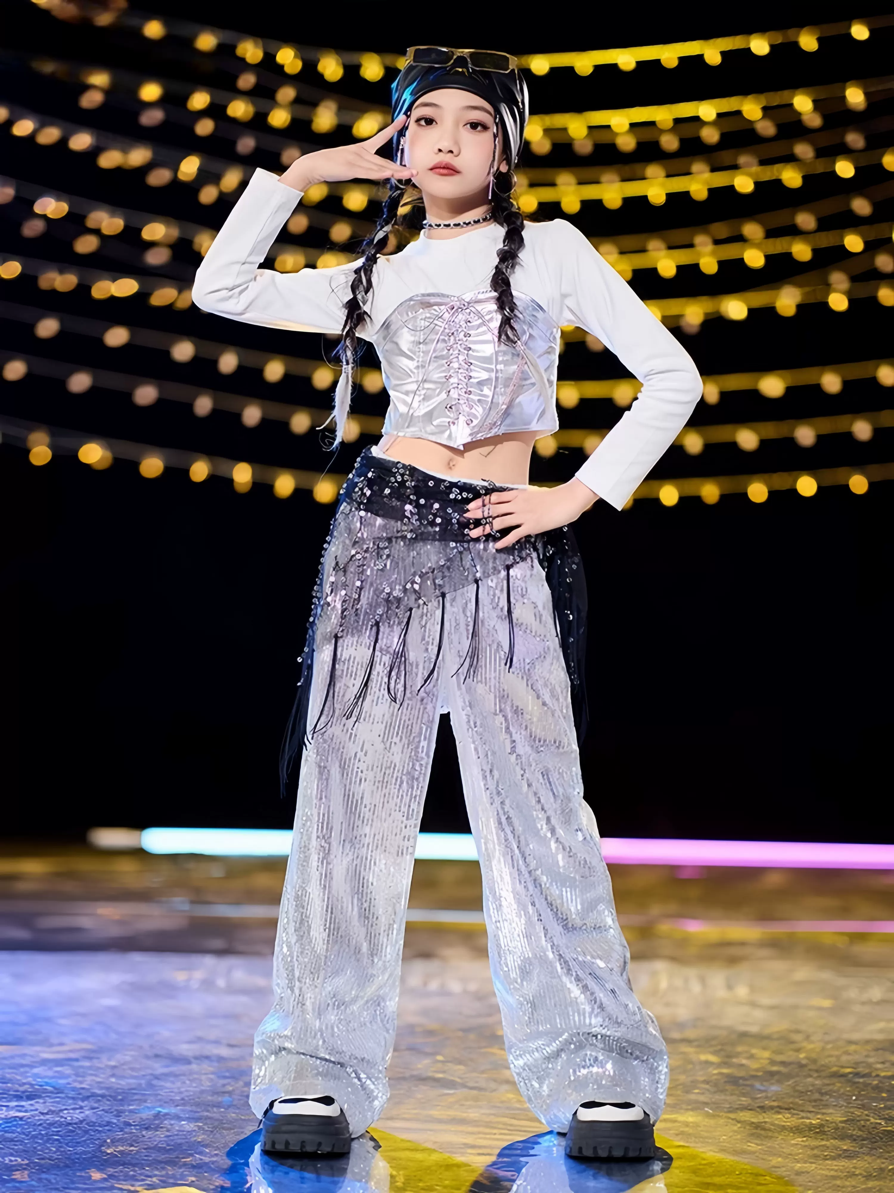 爵士舞女服装嘻哈女孩炸街套装酷帅少儿hiphop时髦元旦走秀潮服