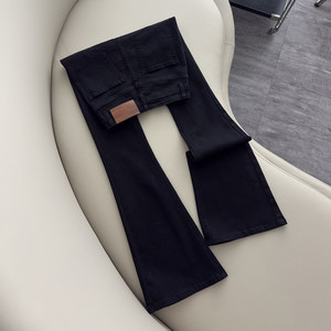 La Chapelle black washed micro-flare jeans for women 2026 spring and autumn new high-waist stretch floor-length flared pants