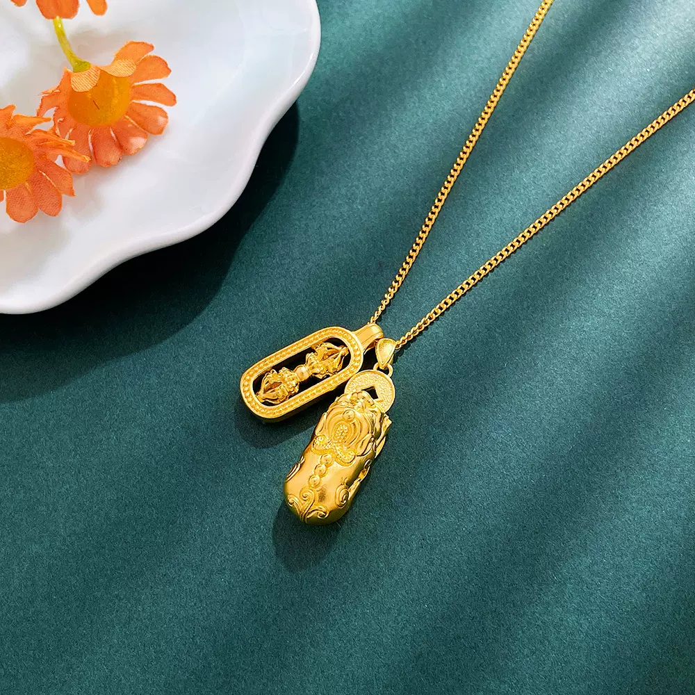 足金999纯金古法黄金貔貅金刚杵吊坠降魔杵项链本命年叠