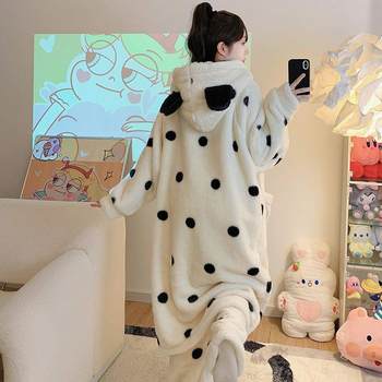 
Autumn and winter coral velvet pajamas for women 2023 new long robe plus velvet thickened flannel home wear set