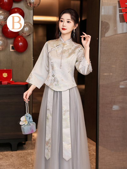 Jun yingxian Long Sleeve Cheongsam Dress - Chinese Bridesmaid Skirt - Ah007 Jun yingxian Long Sleeve Cheongsam Dress - Chinese Bridesmaid Skirt - Ah007