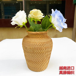 Real Rattan Woven Vase for Flower Arrangement, Small Diameter, Handmade, Living Room Home Decor, Dried Flower Vessel, Study Desk, Vintage Vietnamese Style