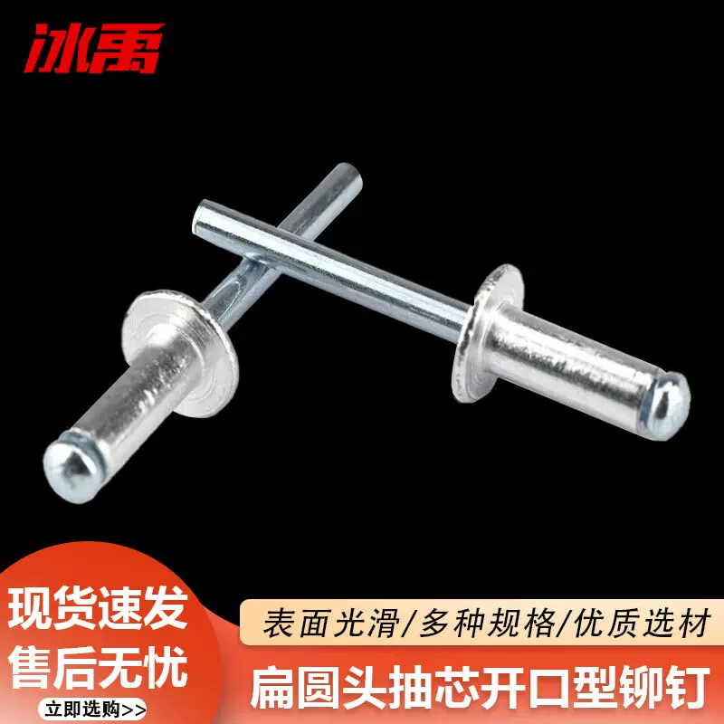 冰禹BU-88抽芯铆钉蓝白锌DIN7337A型开口扁圆头4×8(400个)-Taobao