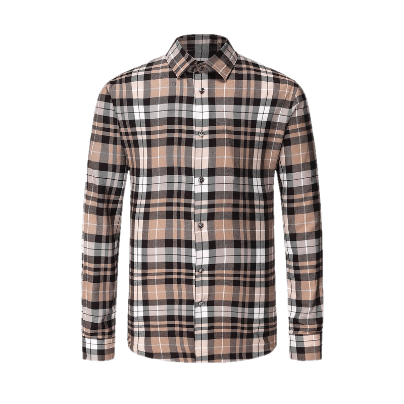 [The same model of the mall] Lavico/Langwei Gao men's coffee color checkered new business fashion long -sleeved shirt
