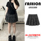 
Black floral puffy short skirt for women with thin summer large size slightly fat small person covering flesh to make them look thin and tall waisted A-line cake skirt