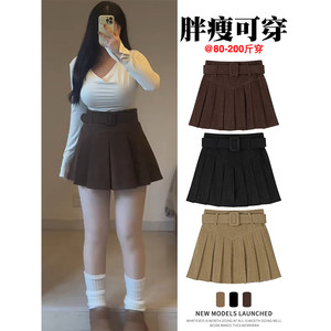 
Maillard coffee corduroy skirt for women in fall and winter, plus size, versatile, high-waisted, hip-covering, A-line pleated skirt