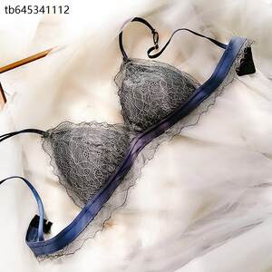 
French eyelash lace sexy triangle cup bra underwear for girls with big breasts, small and thin, no steel ring underwear set
