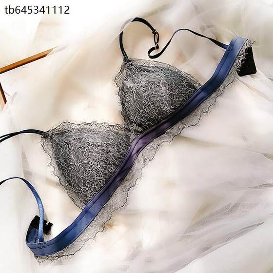 
French eyelash lace sexy triangle cup bra underwear for girls with big breasts, small and thin, no steel ring underwear set