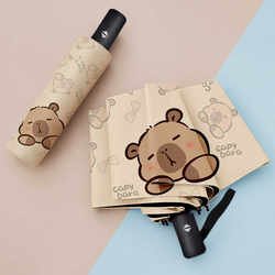 New Kapibara Fully Automatic Umbrella, Sun Protection, Cartoon Design, Uv Protection, Dual-Use for Sun and Rain, Foldable Student Parasol