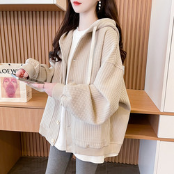 Hooded Sweatshirt Jacket for Women 2026 New Spring and Autumn Loose Plus Size Casual Versatile Solid Color Cardigan Top