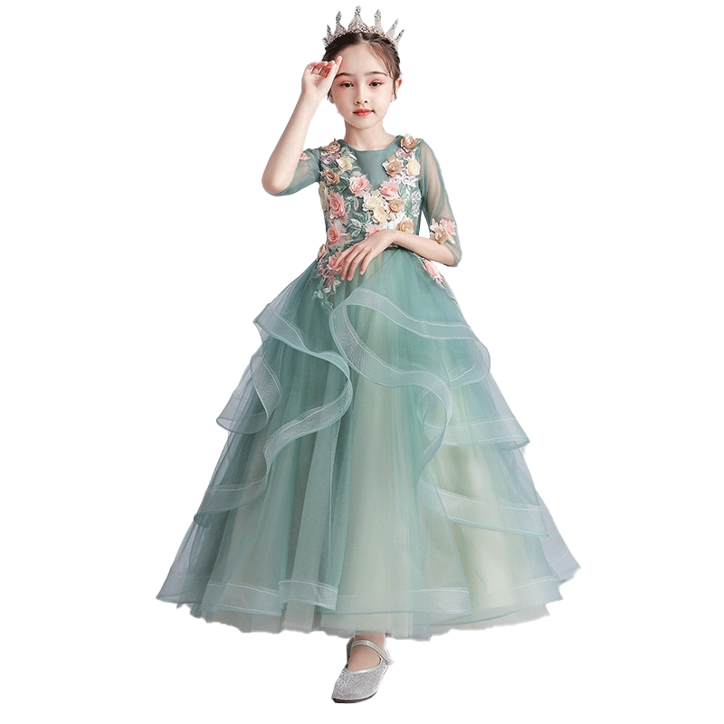 女童香槟色礼服儿童公主裙生日小女孩花童主持人钢琴演奏演出服夏