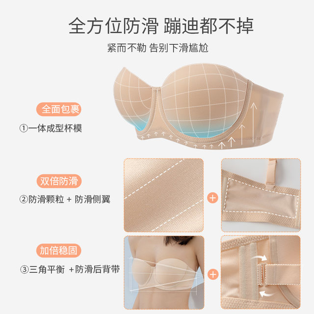 Women's Strapless Push Up Bra - Front Closure, Non-Slip, Wireless, Seamless Bandeau Tube Top