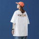 Tide brand summer new cartoon pattern pure cotton round neck white short -sleeved T -shirt women loose and versatile thin top
