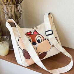 New Canvas Shoulder Crossbody Bag Large Capacity Cartoon Casual Student Class Commuting Tote Bag Canvas Bag Women's Bag