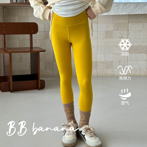 
Children's sports yoga leggings yellow tight thin spring and autumn outer wear medium and large girls' high waist shark pants trousers