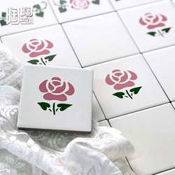 Hand-Painted Colorful Tiles, Retro Floral Tiles, Small Square Tiles, Kitchen, Bathroom, Balcony, French Pastoral Style, Handmade Tiles