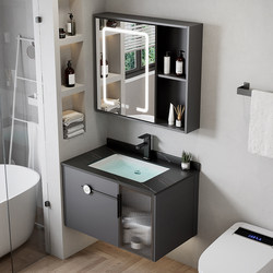 Space Aluminum Alloy Bathroom Cabinet Washbasin Cabinet Combination for Home Use, Ceramic Integrated Washbasin Sink