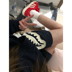 American-Style Shark Mouth Shorts for Women 2025 New Summer Thin Sports Large Size Loose Casual Mid-Length Shorts