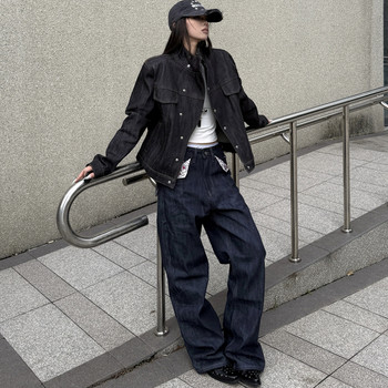 August rain 14.5 imported oblique collar classic short wide original cow hard loose denim jacket jacket